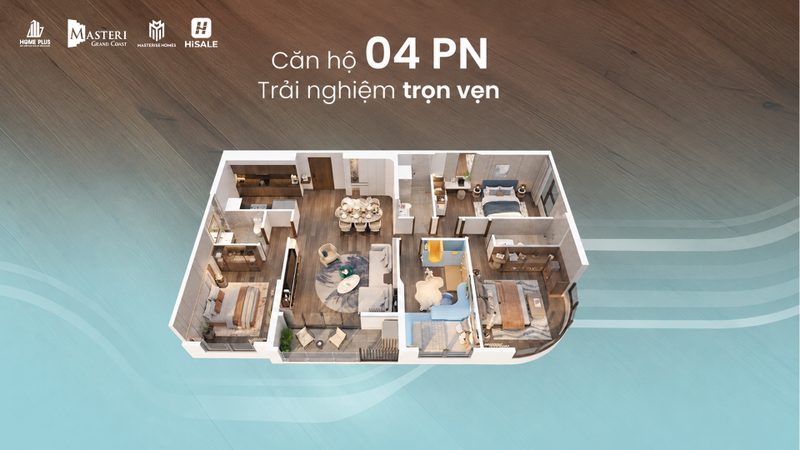Bố trí 3D căn 4 phòng ngủ