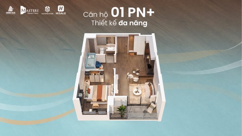 Bố trí 3D căn 1 phòng ngủ +