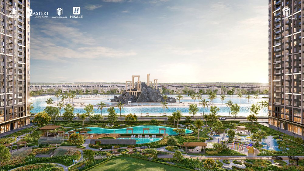 Phối cảnh hồ tạo sóng Wonder Wave Park nhìn từ dự án