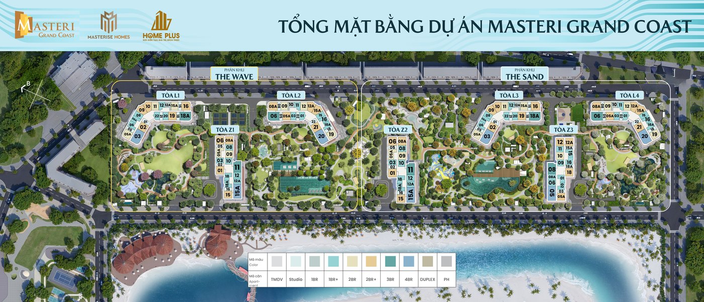 Tổng mặt bằng Masteri Grand Coast: phân khu The Wave và The Sand